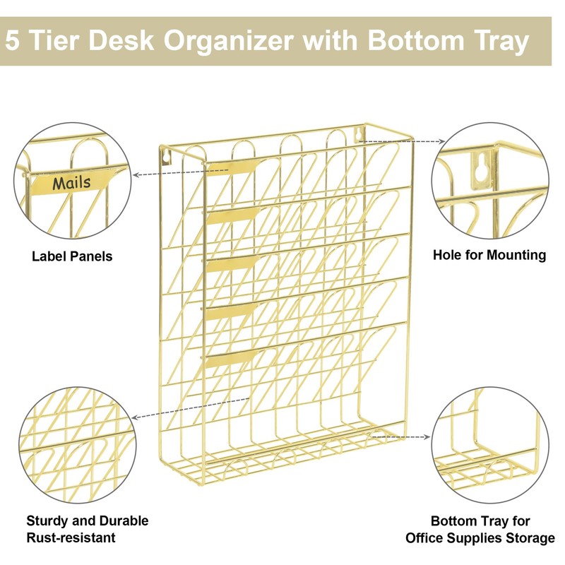 TQVAI Wall File Organizer, 5 Tier Hanging File Organizer with