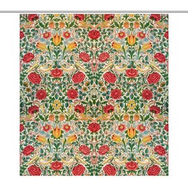 Yearn Jear William Morris Shower Curtain,Vintage Red Rose Flower Art Style Shower Curtain Set for Bathroom Fabric Decorative Bath Curtain Washable Curtain Hooks, 72x72”