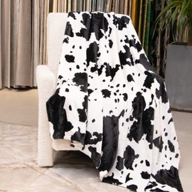 Cute Cow Print Blanket for Kids Lightweight Soft Cozy Black and White Throw Blanket Girls Women Fuzzy Fleece Blanket for Birthday Holidays