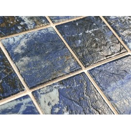 Tenedos 3x3 Ocean Blue Brownish Rocky Look (Exact Size 2-7/8 Inch) Square Porcelain Floor Wall Pool Mosaic Tile Backsplash for Swimming Pools, Kitchen, Bathroom Shower, Accent Decor (5 Sheets)