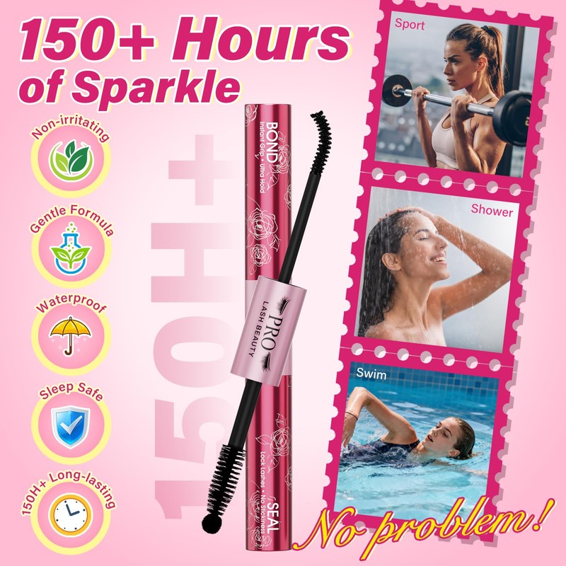 Prolashbeauty Black Eyelash Glue & Sealer, 48h Waterproof Lash Bond