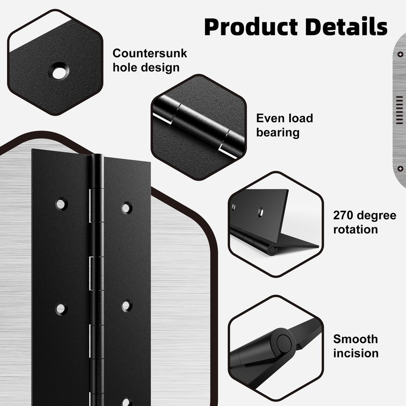 2Pcs Heavy Duty Piano Hinge 36'' x 3'' Open Width,