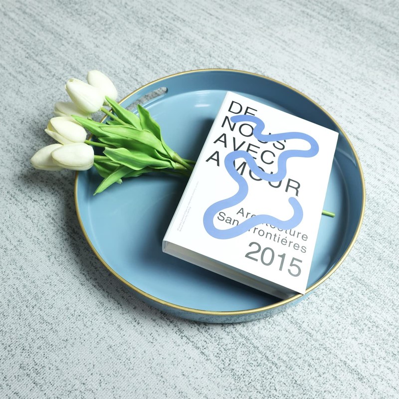 Spsyrine Round Blue Decorative Tray, 13" Plastic Serving Table Tray