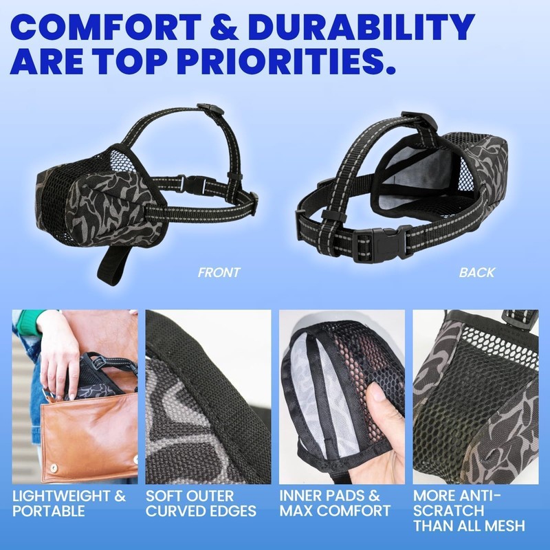 Anti Scavenging & Biting Soft Mesh Muzzle for Dogs, Escape