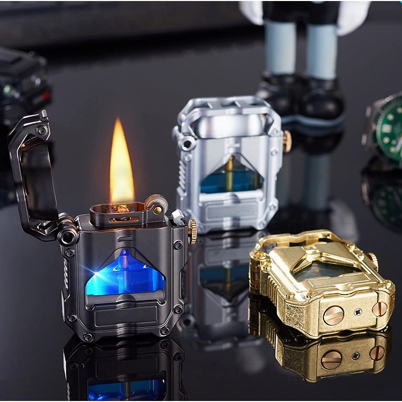 Trench Lighter Cool Steampunk Kerosene Lighter with Blue LED Light,