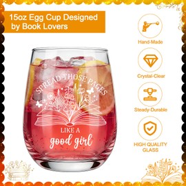 Ovveroche Book Lover Gift 15oz Stemless Wine Glass Mother's Day Birthday Christmas New Years Gifts for Librarians Avid Readers Writers
