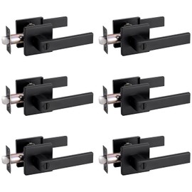 MENDOCK Privacy Door Handle Keyless GreenShield Lock Set, Heavy Duty Reversible Interior Door Lever for Bedroom Bathroom, Square Door Lock for Left & Right Handed Doors (6 Pack, Matte Black)