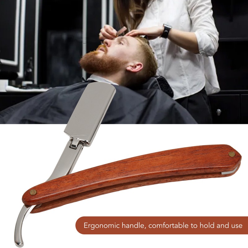 Folding Manual Straight Clipper Wooden Handle Barber Foldable Manual Beard