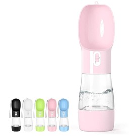 Botella de agua portátil para perros, para viajes, senderismo, multifuncional, para perros y gatos, Rosado, 2.75*2.75*10''
