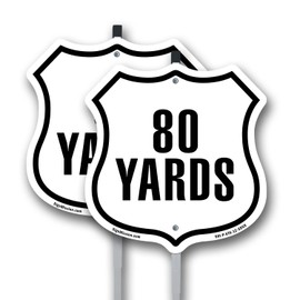 80 Yards Golf Course Running Race 5k Marathon Distance Marker (2 Pack) 12 inch X 12 inch Shield Shaped Commercial Grade Plastic Signs with Aluminum Mounting Stakes Weather Resistant Made in the USA