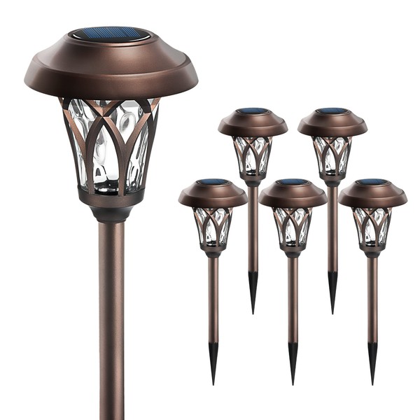 GIGALUMI Solar Pathway Lights 6 Pack, Solar Landscape Lights Warm White, Super Bright High Lumen Waterproof Metal Automatic Solar Yard Lights for Path, Garden, Lawn, Patio and Walkway