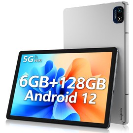 kinstone Android 12 Tablet with 128GB ROM 1TB Expand,10.1 Inch Gaming Tablets,2.0GHz Octa-Core Tablet,1920 * 1200 FHD IPS Display,13MP+5MP,2.4/5G WiFi,Bluetooth 5.0,Hotspot,GPS(Sliver)