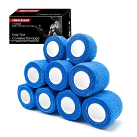 FRESINIDER 9 Rolls Self Adhesive Wrap Athletic Tape Gauze, Breathable Elastic Cohesive Bandage for Sports Injury & Pet (7 Pcs 2"x 5 Yards + 2 Pcs 1" X 5 Yards) (Blue)