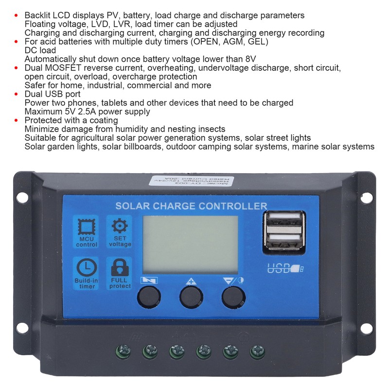 Solar Charge Controller LCD Automatic Identification with 5V Smart 2