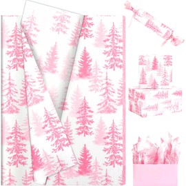 100 Sheets Christmas Tree Tissue Paper, 20x14in Forest Style Wrapping Tissue Watercolor Xmas Tree Art Tissue for Xmas Party Gift Bag Fillers Winter Party Decor (Pink)