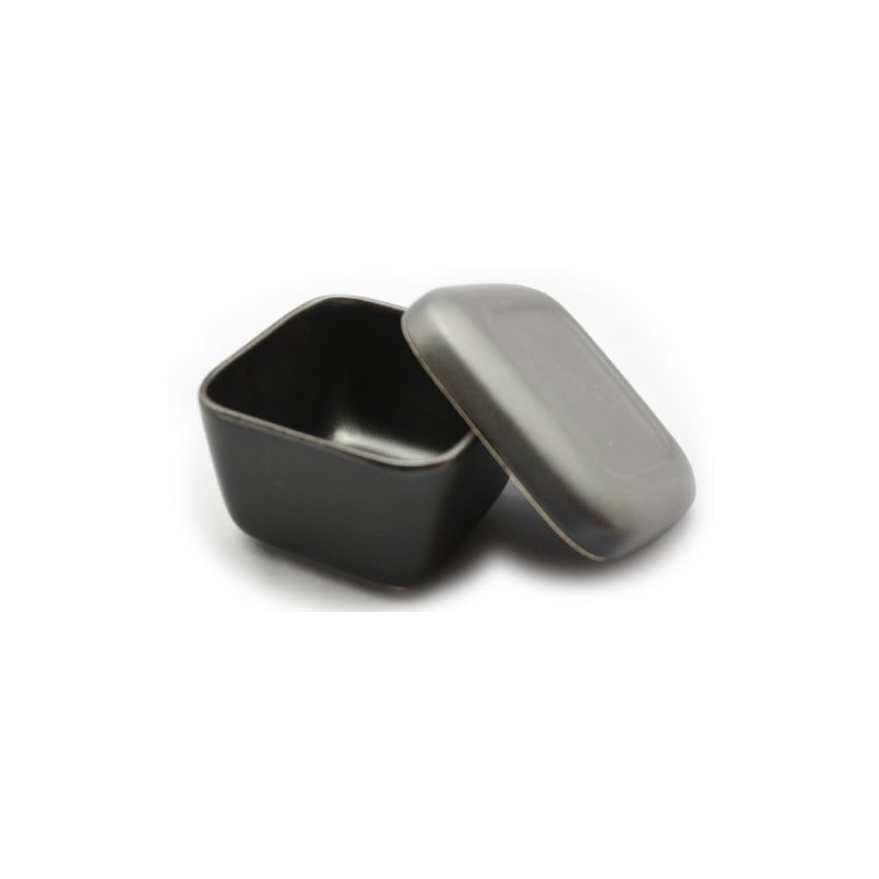 Santo 09747 Banko Ware Pottery, Black Glaze, Small Size, Square