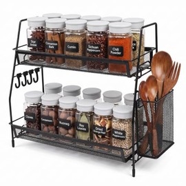 2 Etagen Gewürzregal Stehend, Metall Küchenregal Arbeitsplatte Küchen Organizer Regal Gewürzständer Stehend Küchenschrank Organizer doppelstöckiges Aufbewahrungsregal aus Schmiedeeisen
