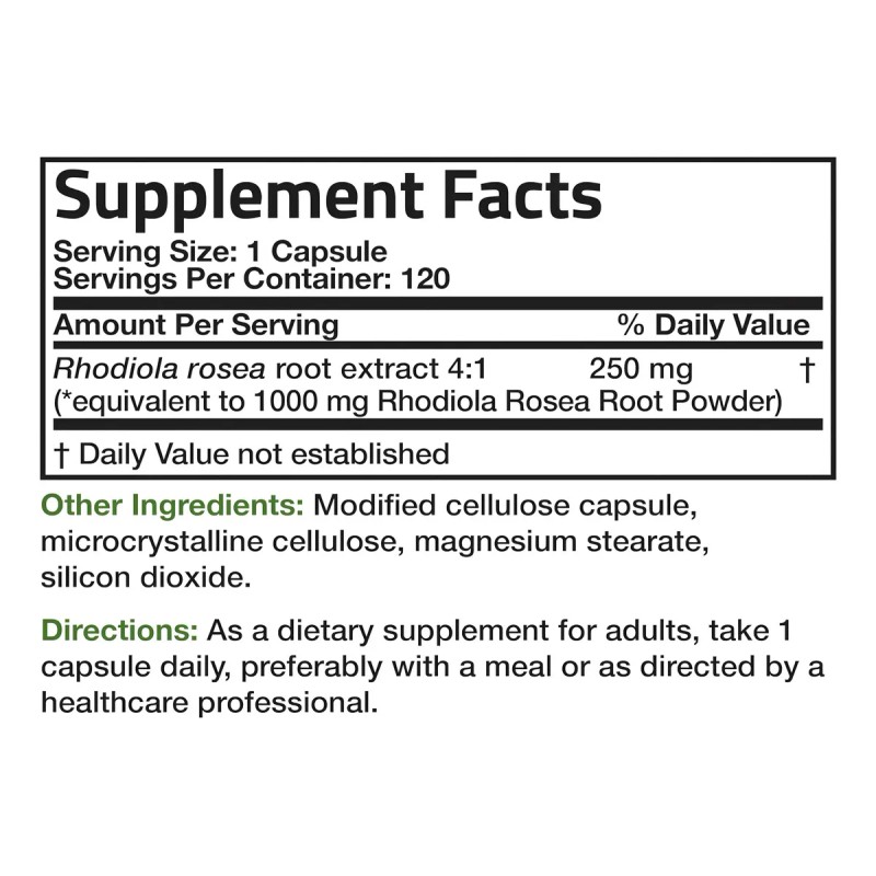 Rhodiola Rosea 1000mg Estrés Bajo Control (120) Americano Sabor Sin