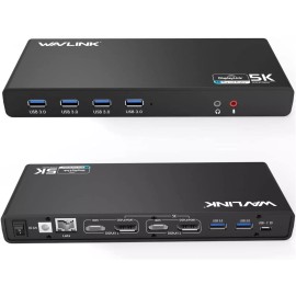 WAVLINK USB 3.0 and USB-C Dual 4K Display Laptop Docking Station,5K/Dua