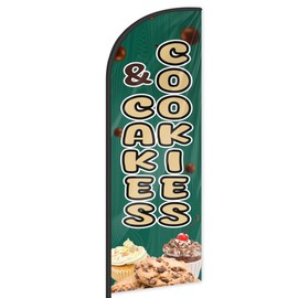 Cookies with Cakes Feather Flag for Business Advertising 6 FT Swooper Flag for Storefronts Retailers Shops Food Trucks Events and Fairs (Flag Only)