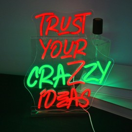 Trust Your Crazy Ideas Neon Sign Led Neon Lights for Inspirational LED Light for Home Office, Studio, Bar, Dorm Room Decor Classroom Party Decor Gifts(11.4 * 14.1 Inch 5V/2A Dimmable)