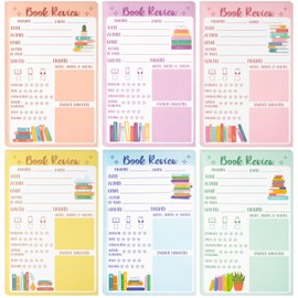 L1rabe Book Review Notepad for Readers - Back to School 6 Colorful Books Design Reading Journal Tracking Notepads for Book Lovers Bookish Bookworm Gift, Reading Log for Student Teacher Women to Review