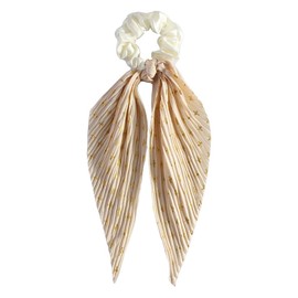 Girlssory Silky Satin Chiffon Hair Ties with Long Ribbon Bow Tail Hair Scrunchies Ponytail Holders Rubber Bands Accessories for Women (Beige)