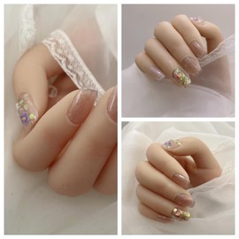 Kokowomite Nails Handmade Nail Tips, Short, Square, Pink, Flower, Cute Korean ins, Popular 3D Design, Includes Storage Box, Pack of 10