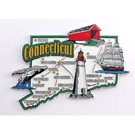 Connecticut - Imán coleccionable para nevera con mapa del estado y puntos de referencia