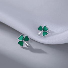 SLUYNZ 925 Sterling Silver Clover Stud Earrings for Women Teen Girls Green Irish Shamrock Earrings Studs for St Patricks Day (A-SILVER)