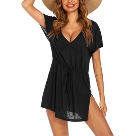 AI'MAGE Women Black Cover Ups for Swimwear Short Sleeves Swimsuit Dress Summer Pool Cover Up Bikini Bathing Suit Coverups Black S