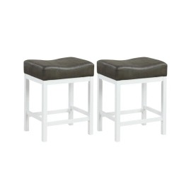 COSTWAY 24.5" Kitchen Stool Set Linen Fabric Saddle Stools Set of 2 With Cushioned Seat