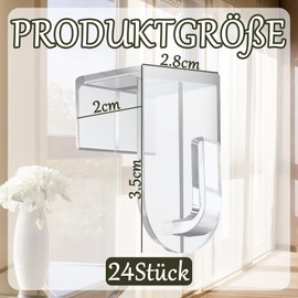 ClcIosis Pack of 24 Window Hooks for Hanging Set, Transparent Window Hooks for Decoration, Curtain Hooks for Hanging, Size 3.5 x 2.8 x 2 cm, Window Hooks for Window Decoration