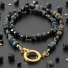 COLANCOLAN FORCE 5 Polyhedral Cube Necklace, Dark Blue Tiger Eye,