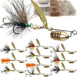 VMSIXVM Trout Lures Trout Spinners, Rooster Bait Tail Trout Fishing Lures for Bass Salmon Pike, Fishing Spinner Kit Smallmouth Bass Lures with Brass Spinner for Lake River Fishing