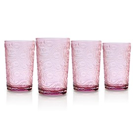 Godinger Highball Drinking Glasses, Tall Glass Cups Cocktail Glasses, Water Glasses, Romantic Design - Paisley Collection, Blush, Set of 4