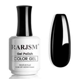 RARJSM Black Gel Nail Polish No Hema Formula 35ml Large Capacity One Step Pigment Soak Off UV LED Dark Black Gel Polish Curing Required for French Manicure Salon DIY at Home