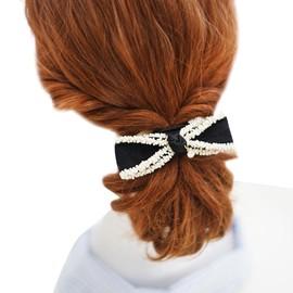 Sparkle Handmade Beads with Crystal Pendant Bow Barrettes Rhinestone Bowknot Hair Barrettes for Thick Hair Chic Bling Hair Clips For Styling Long Hair (White)