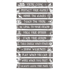Thinkday Viking Decor Nordic Sign Viking Code Wall Decor Celtic Rune Norse Pagan Wooden Valknut Nordic Medieval Vegvisir Runes for Gift Home Kitchen Mythology Artwork Pagan(Light Grey)