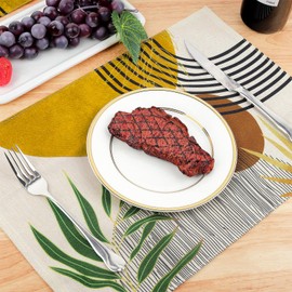 fanquare Modern Farmhouse Linen Placemats Set of 6, Washable Heat-Resistant Tablemats for Dining Table, Festival Décor or Gift Giving, Yellow