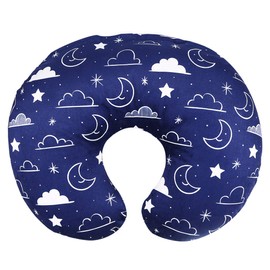 IBraFashion Minky Nursing Pillow Cover Nursing Pillow Slipcover Soft Fits Snug On Infant Nursing Pillows for Breastfeeding Moms (Navy Blue, Stars and Clouds) Cover Only