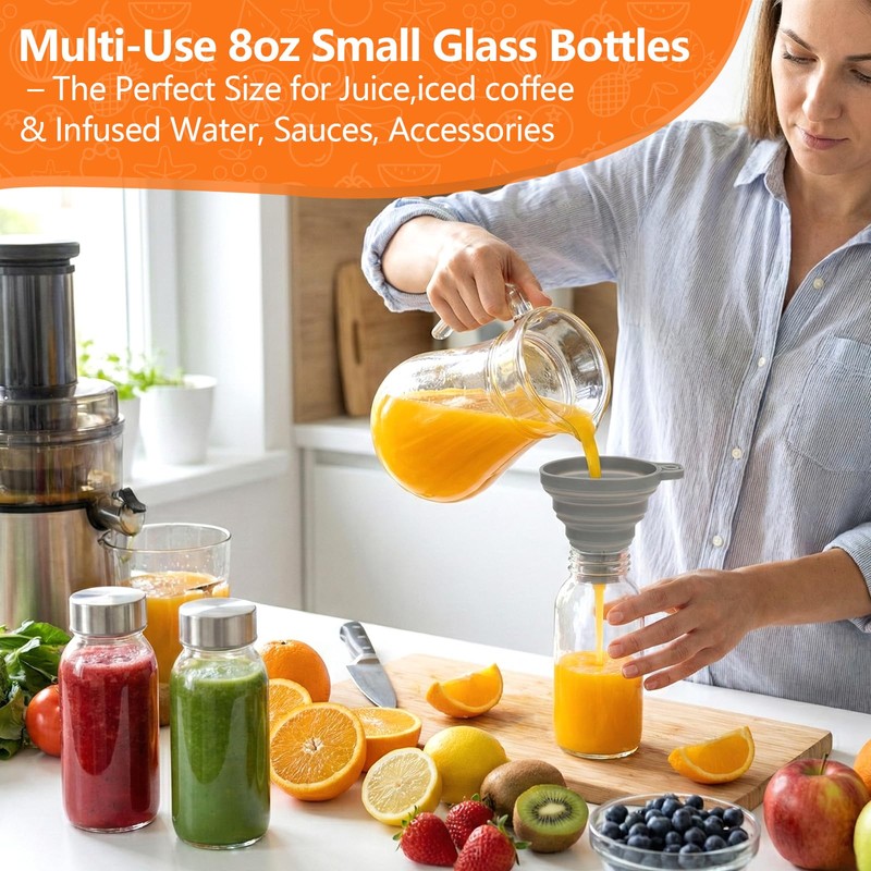 Luxfuel 8 oz Glass Juice Bottles 4 Pack with Lid,