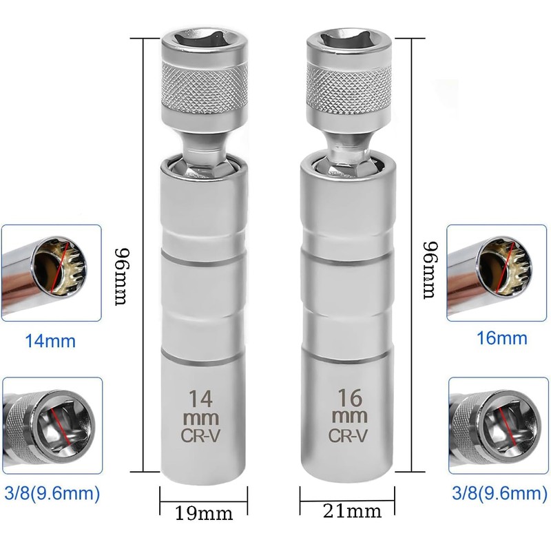 2-Piece Magnetic Spark Plug Socket Set - 14mm & 16mm