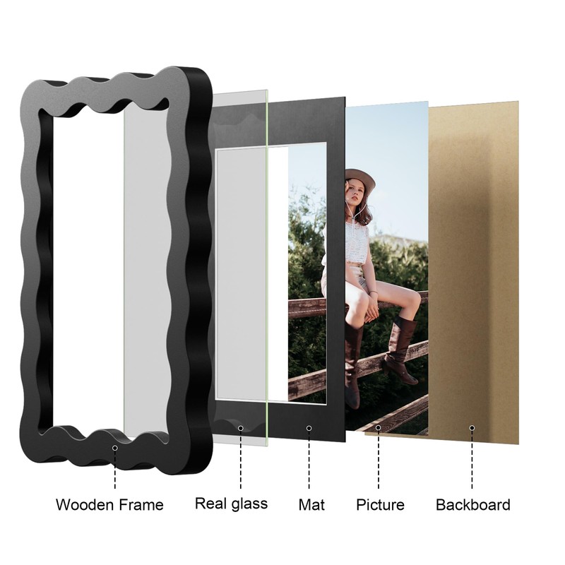 THKRLOF 4x6 Picture Frame with Mat for 3.5x5, Wavy Edge
