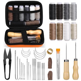40 Pcs Leather Sewing Kit, Upholstery Repair Kit Sewing Kit, Leather Working Kit with 8 Upholstery Thread, Sewing Needles, Leather Craft Tool Kit for Carseat Backpack CarpetBoots, Shoes