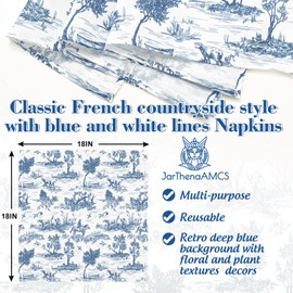 JarThenaAMCS Set of 6 Blue French Village Printed Cloth Napkin Rustic Dinner Napkin Reusable Kitchen Top Collection for Farmhouse Dining Table Decor, 18 x 18 Inch