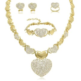 Set de Collar de 18K Oro para Mujer, Incluye Collares, Aretes, Pulseras y Anillos, Chapa de Oro Calidad Premium, Superficie Tiene Incrustaciones de Circón, Ideal para Bodas y Fiestas (A)