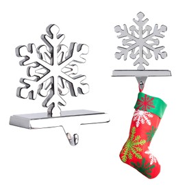 Fowecelt Snowflake Christmas Stocking Hanger Free Standing Stocking Holder Hook, Xmas Stocking Hanger Hooks Free Standing Anti-Slip Metal Silver for Fireplace Mantle Mantelpiece Decoration