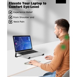 Thibault Laptop Stand for Desk, MacBook Stand Sturdy Laptop Riser, Ventilated Aluminum Laptop Holder Compatible 13 14 15.6 Inch MacBook Pro Air/HP/Dell/Lenovo,Cooling Computer Stand Accessories Black