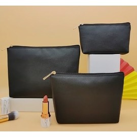 3 Pack Makeup Bag PU Leather Cosmetic Bag Small Make Up Organizer Portable Storage Purse Large Capacity Waterproof Cosmetic Bag Travel Make Up Pouch Leather Bags for Women with Zipper